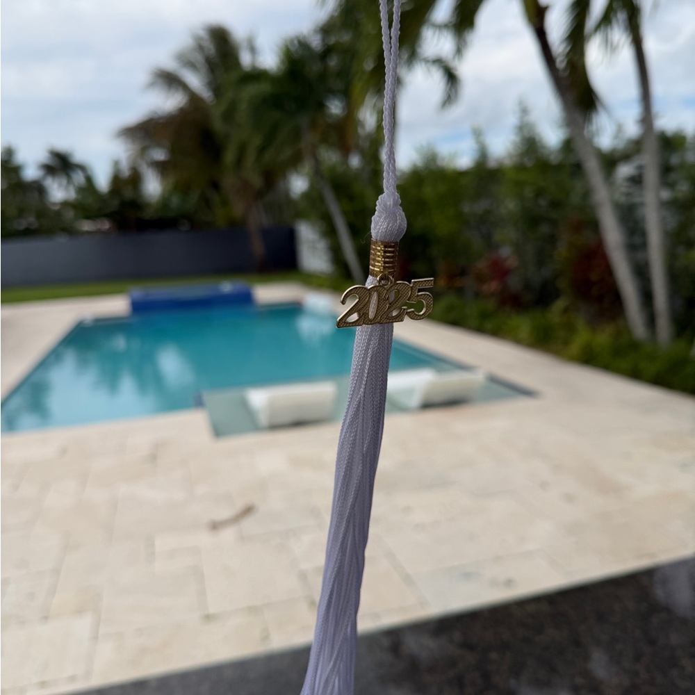 White Graduation Tassel with Gold 2025 Charm